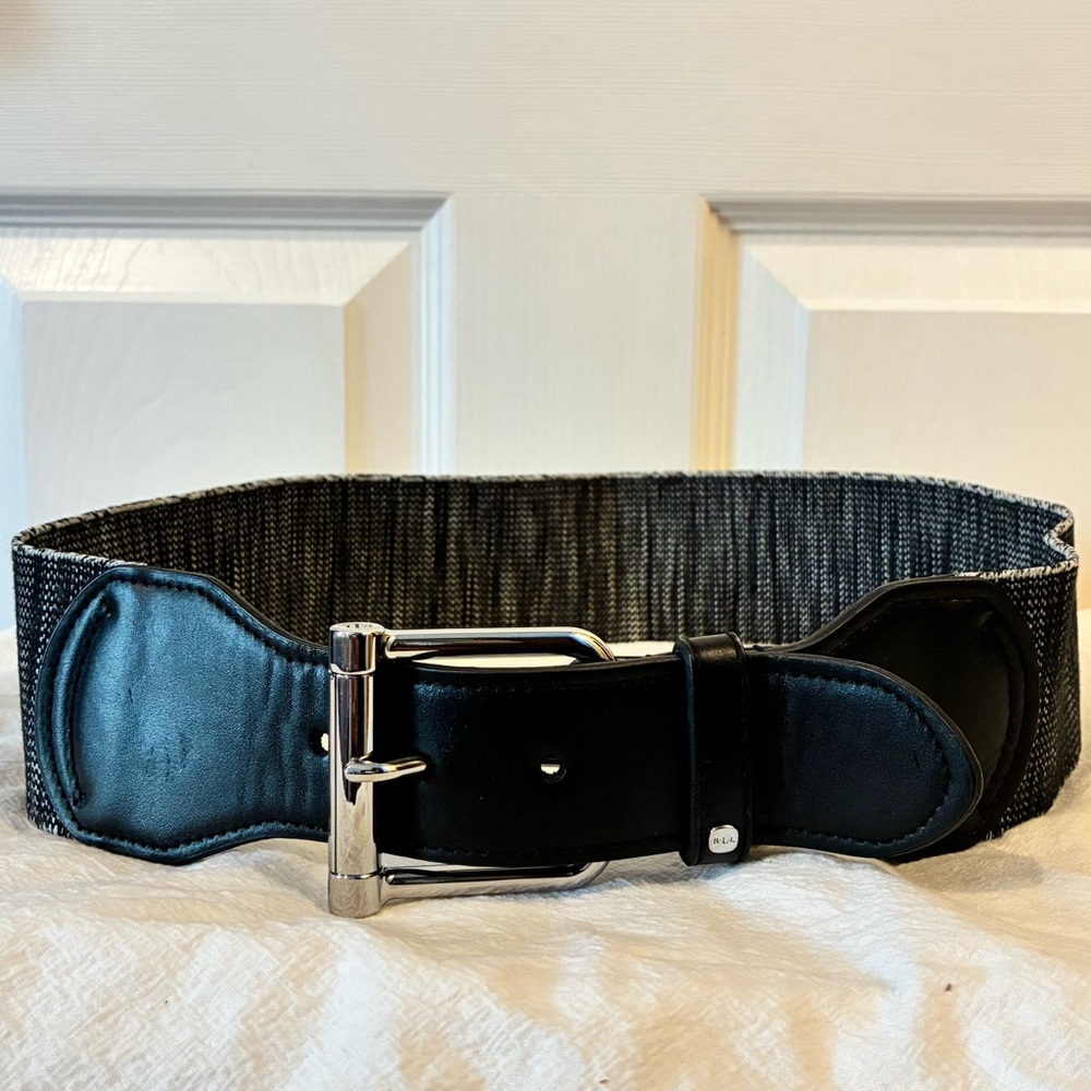 Lauren Ralph Lauren Wide Waist Belt Women's Black Gray Stretchy Buckle